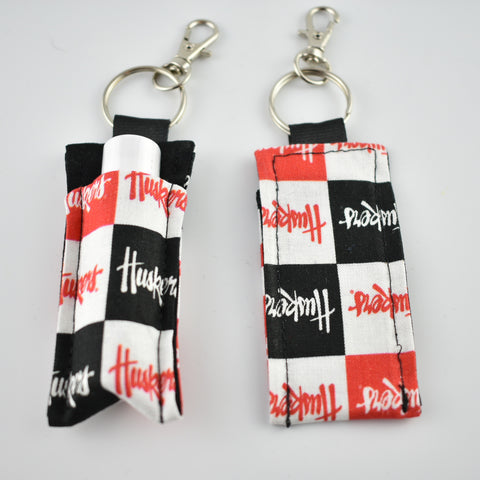 Checkered Nebraska Cornhusker Keychain Lip Balm Holder