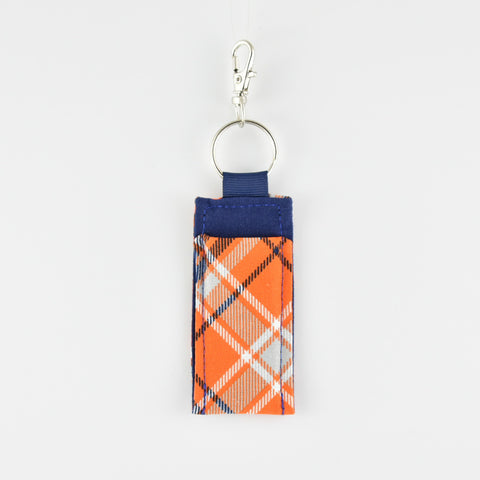 Orange and Blue Plaid Keychain Lip Balm Holder