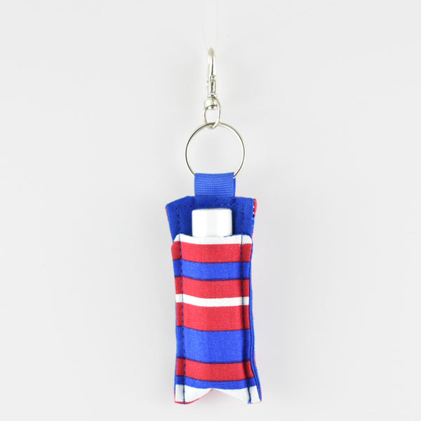 Red, White and Blue Strips with Blue Backing Keychain Lip Balm Holder