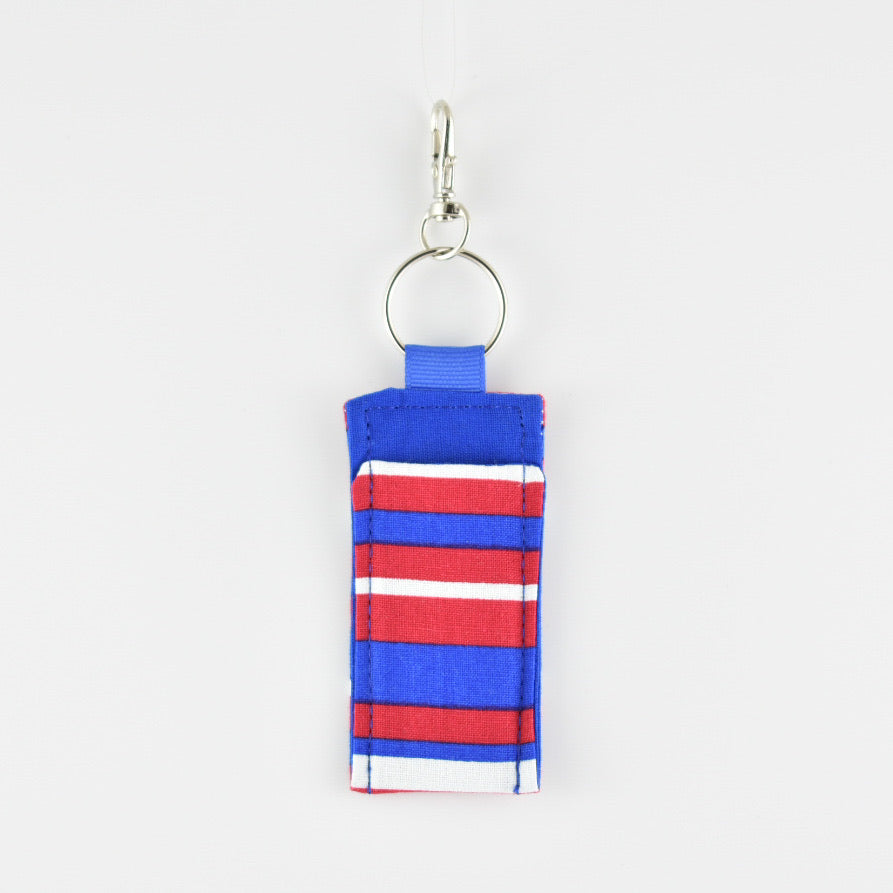 Red, White and Blue Strips with Blue Backing Keychain Lip Balm Holder