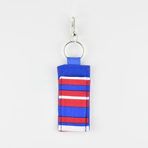 Red, White and Blue Strips with Blue Backing Keychain Lip Balm Holder