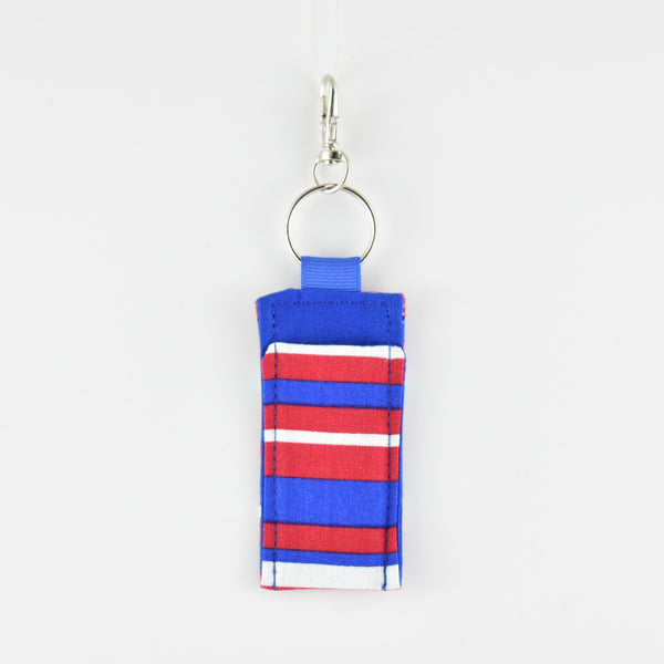 Red, White and Blue Strips with Blue Backing Keychain Lip Balm Holder