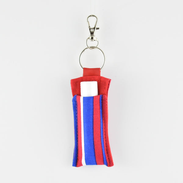 Red, White and Blue Strips with Red Backing Keychain Lip Balm Holder