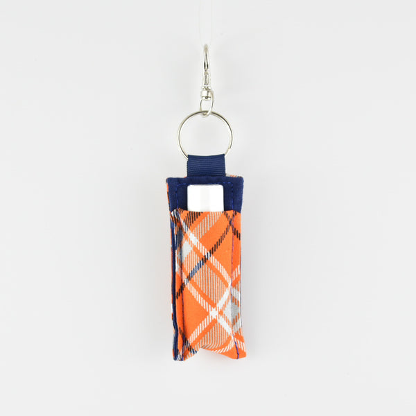 Orange and Blue Plaid Keychain Lip Balm Holder