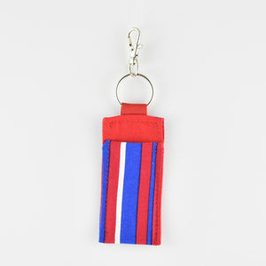 Red, White and Blue Strips with Red Backing Keychain Lip Balm Holder