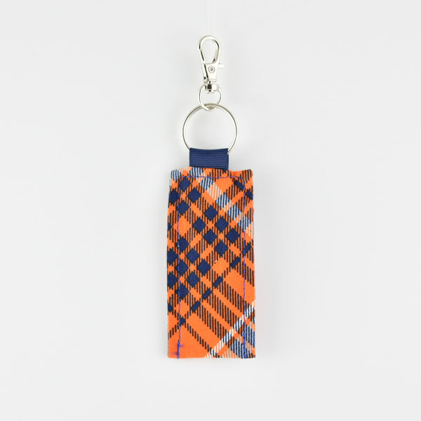 Orange and Blue Plaid Keychain Lip Balm Holder