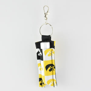 Checkered Iowa Hawkeyes Keychain Lip Balm Holder