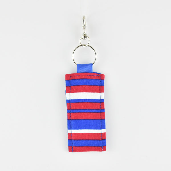 Red, White and Blue Strips with Blue Backing Keychain Lip Balm Holder