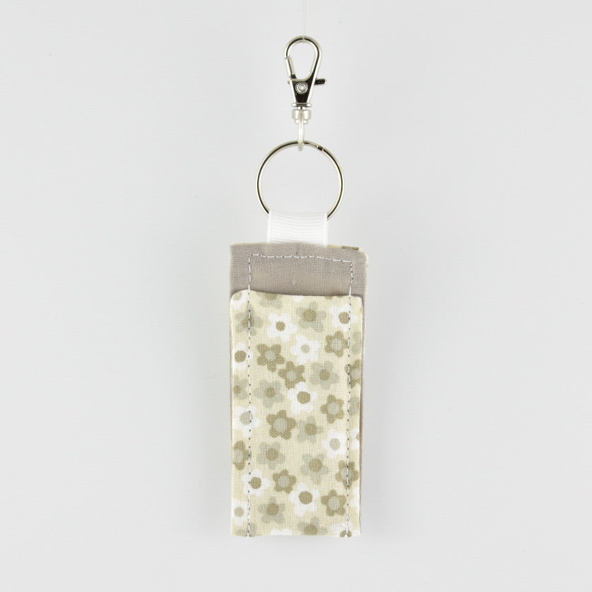 Tan Flowers Keychain Lip Balm Holder